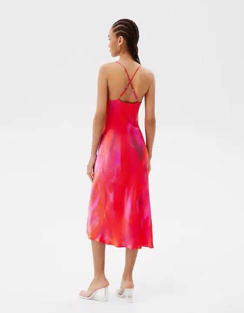 bershka satin midi dress Satin midi dress - Women