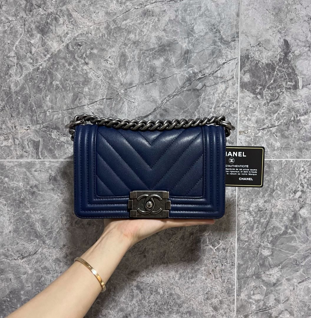 Chanel Blue Caviar Leather Boy Wallet Chanel