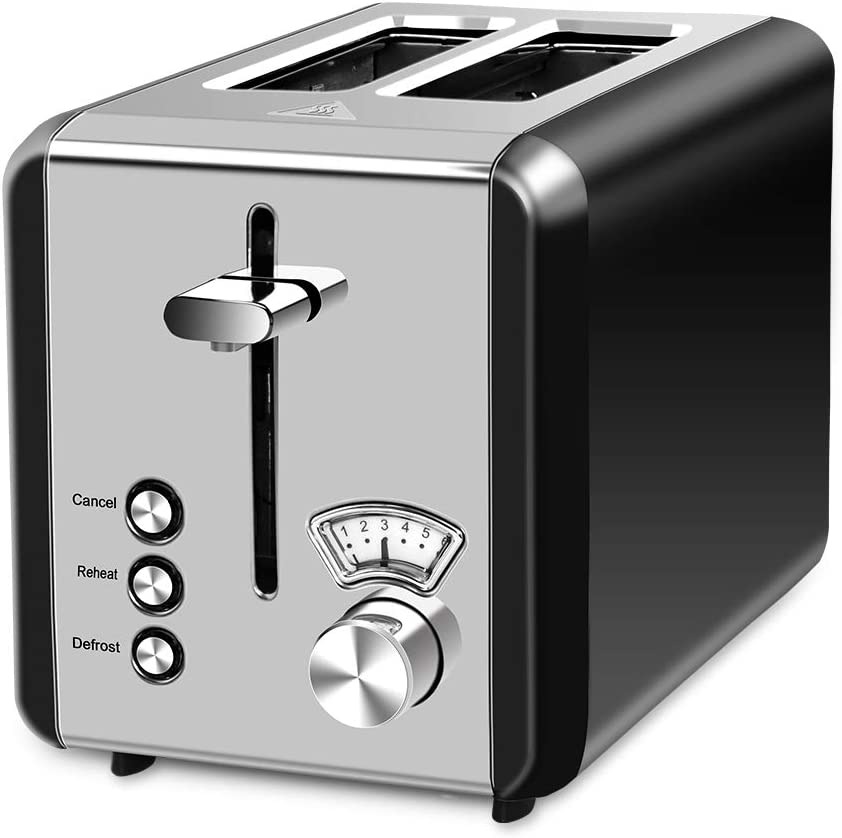 MIC Toaster 2 Slice Wide Slot, 6 Browning Settings,Polished Stainless