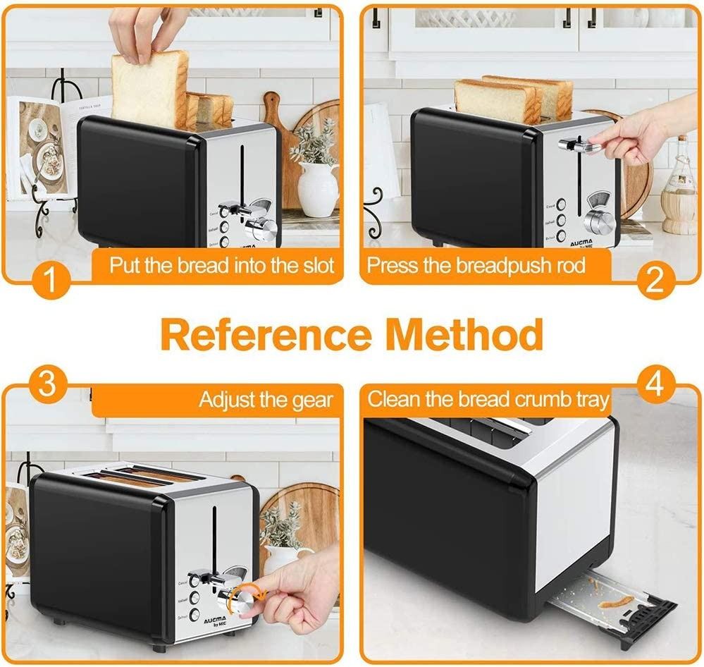 MIC Toaster 2 Slice Wide Slot, 6 Browning Settings,Polished Stainless