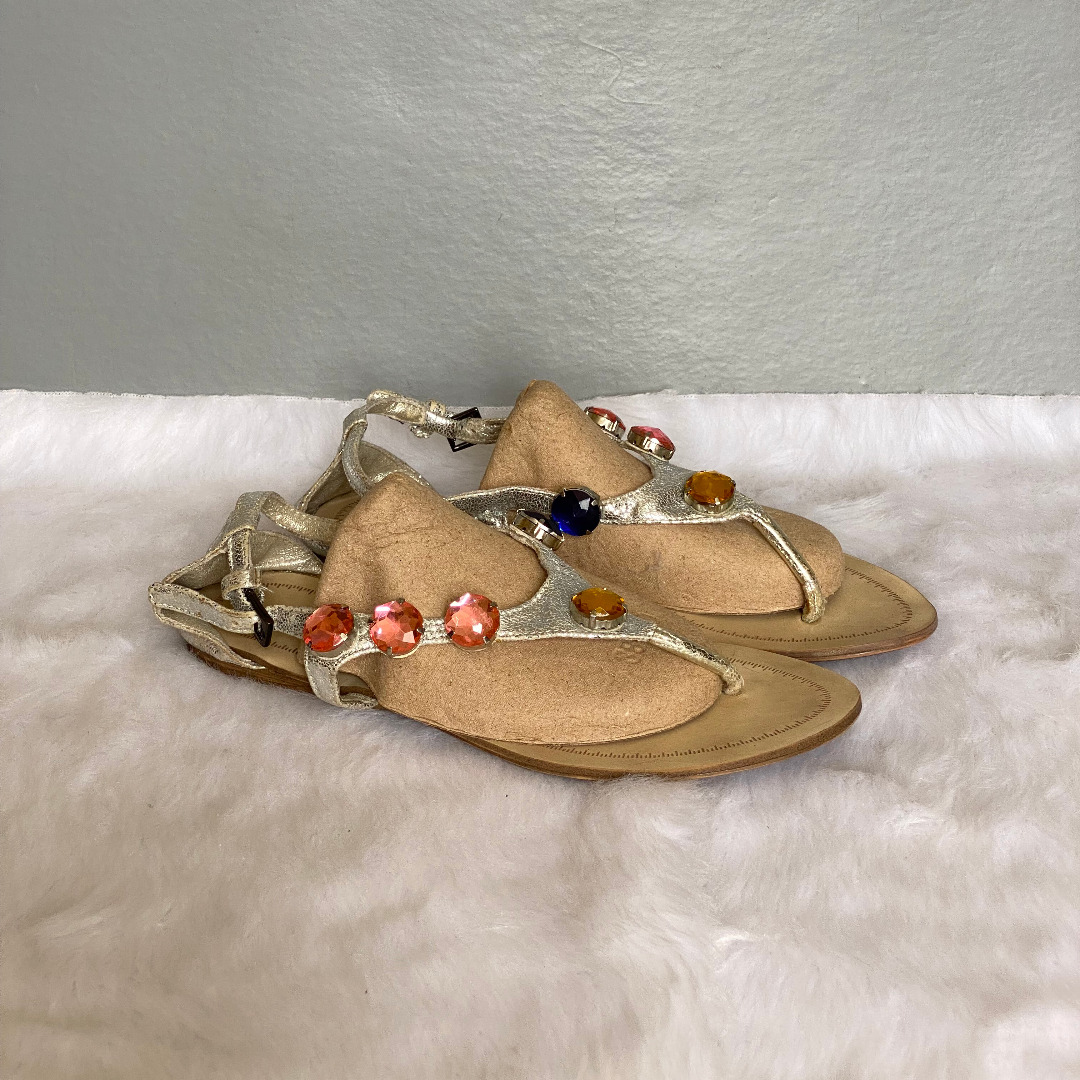 Miu Miu Silver Crystal Embellished Leather Thong Sandals, Women's Fashion, Footwear, Flats ...