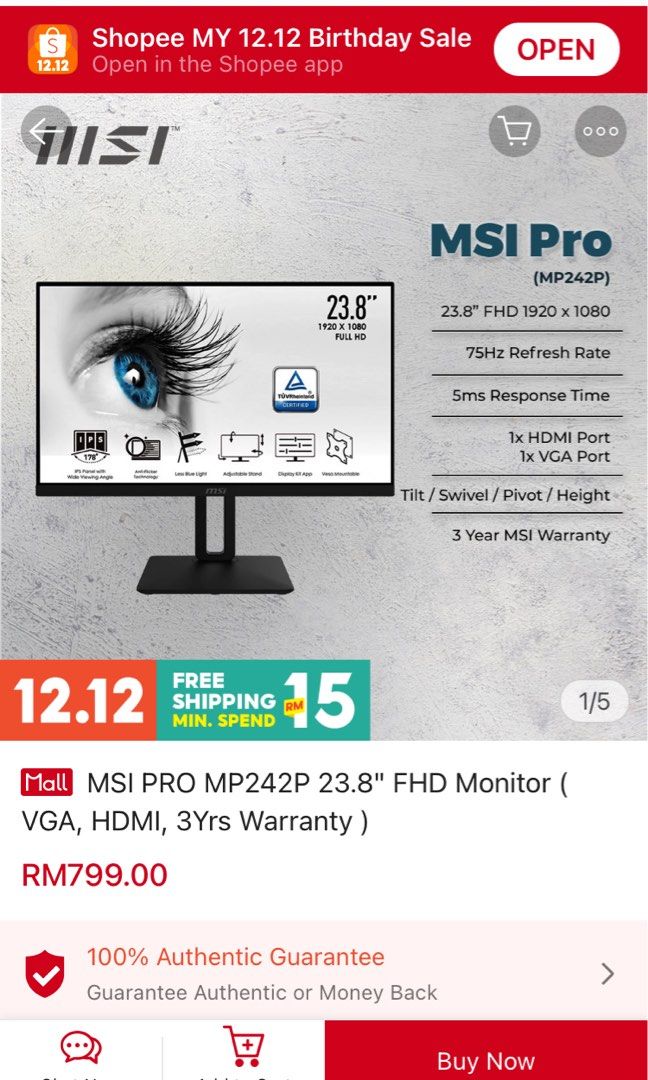 MSI PRO MP242P Monitor, Computers & Tech, Parts & Accessories, Monitor