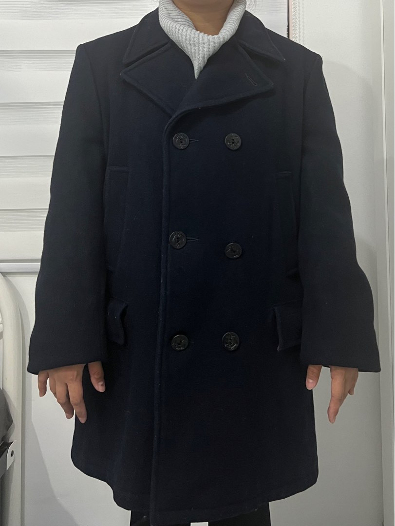 navy blue wool coat, Women's Fashion, Coats, Jackets and Outerwear on Carousell