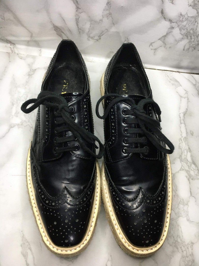 Prada Wingtip Brogue Oxford Platform Black, Luxury, Sneakers & Footwear on  Carousell
