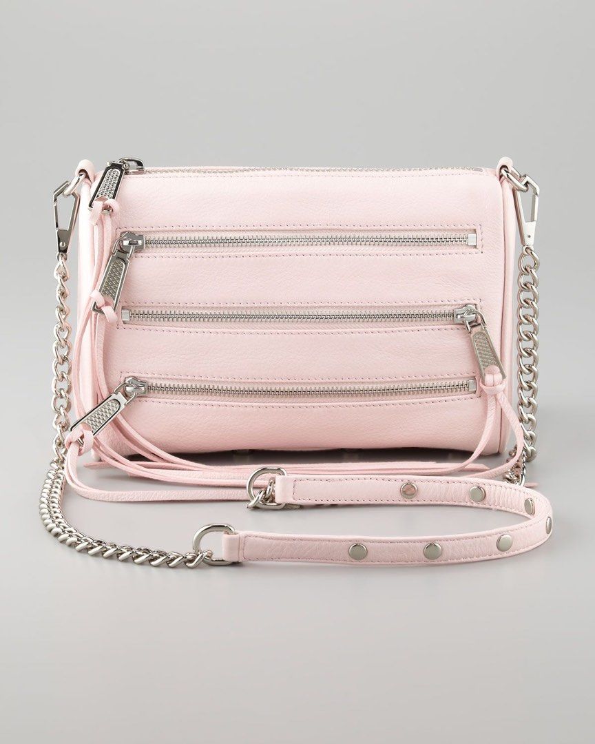 Rebecca Minkoff Mini 5 Zip Rocker Leather Crossbody Bag Blush