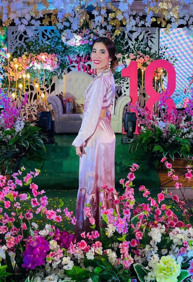 Shein Blush pink satin long gown, Women's Fashion, Dresses & Sets