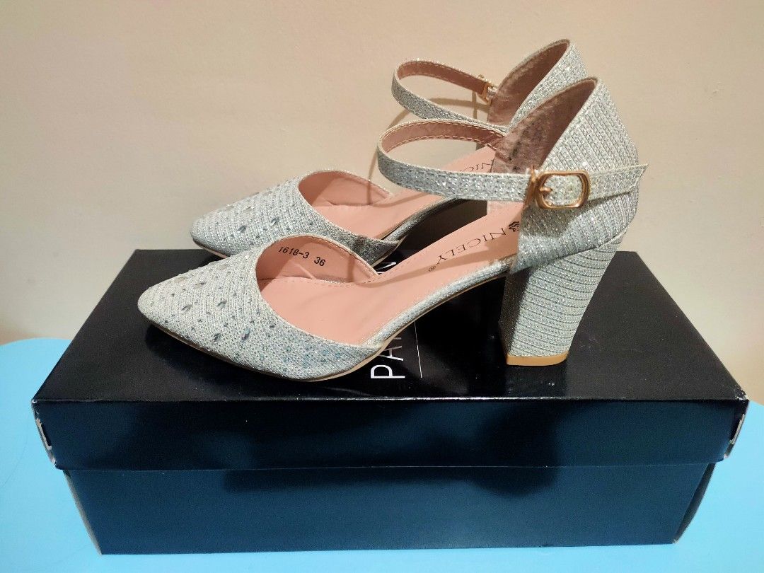 satin silver shoes