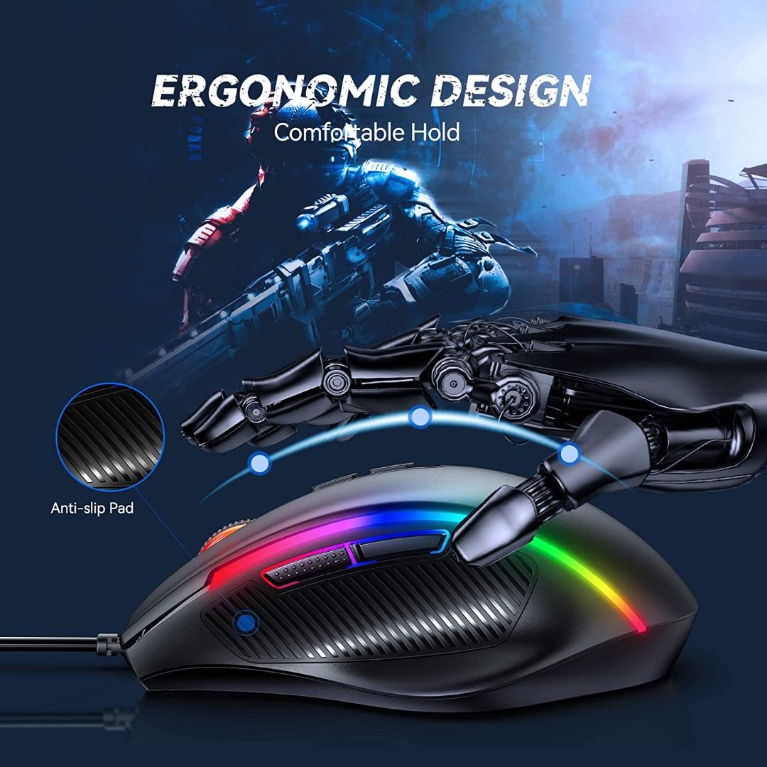 TECKNET Wired Gaming Mouse, RGB Mouse with Breathing LED,Programmable ...