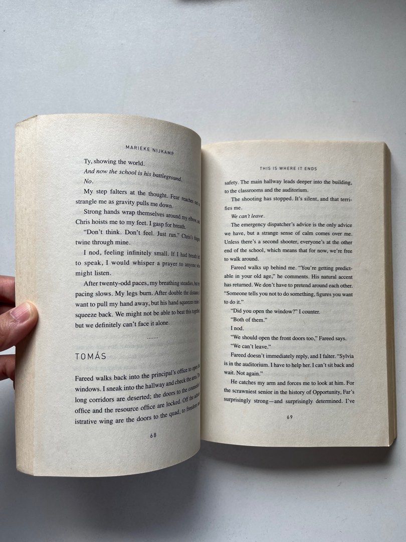 this is where it ends by marieke nijkamp (Category: Storybooks) located in Quezon City. Submitted by poppy.declutter (Listing ID 1202131919, Image 2). Description: this is where it ends by marieke nijkamp price - 200 with slight yellowing but still in vgc *all angles of the book are already posted! ☺️ MOP: gcash, bdo MOD: grab, lalamove, shopee checkout (no bubble wraps, only using thick manila papers).