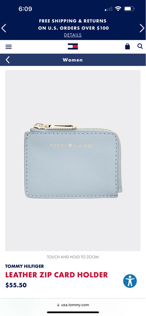 Tommy Hilfiger Leather Zip Card Holder, Women's Fashion, Bags & Wallets