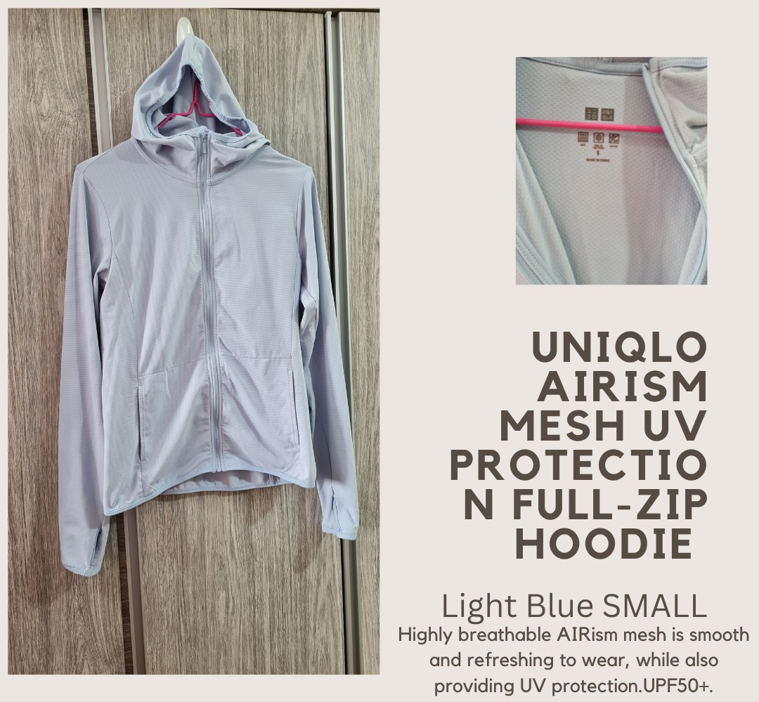 Uniqlo Airism Mesh UV Protection Full Zip Hoodie Preloved Light Blue