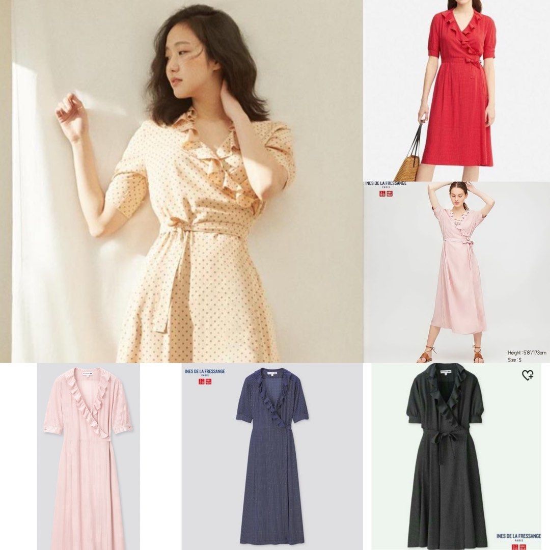 Uniqlo PINK wrap around maxi dress, Women's Fashion, Dresses & Sets