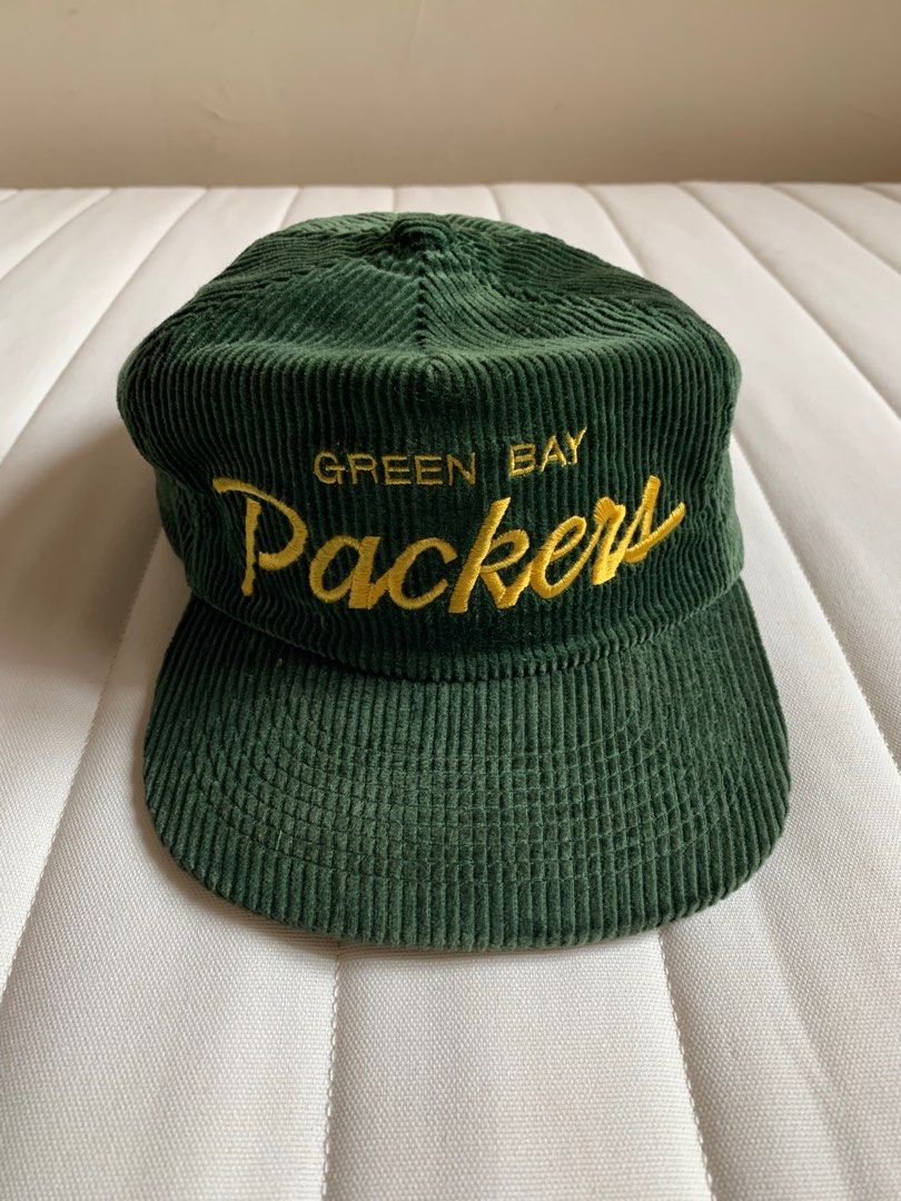 Vintage 90s Sports Specialties Script Green Bay Packers green corduroy cap  hat Korea