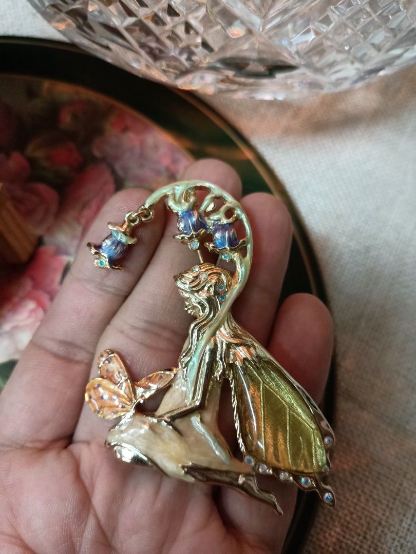 Vintage Brooch Kirks Folly germany BLUEBELL FAIRY Goldstone Enamel