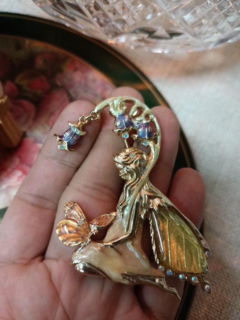 Vintage Brooch Kirks Folly germany BLUEBELL FAIRY Goldstone Enamel