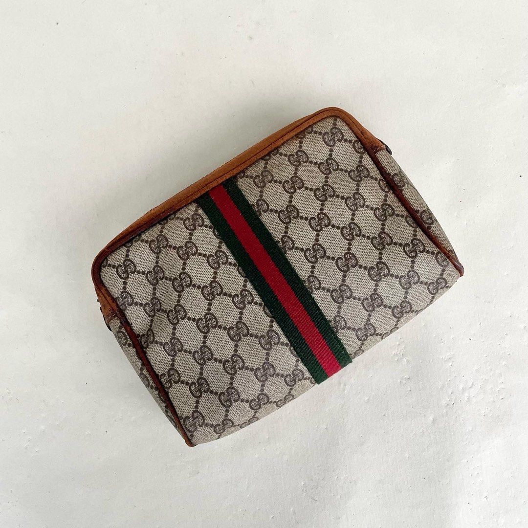 VINTAGE GUCCI GG Cherry Line STRIPE COSMETIC CLUTCH BAG