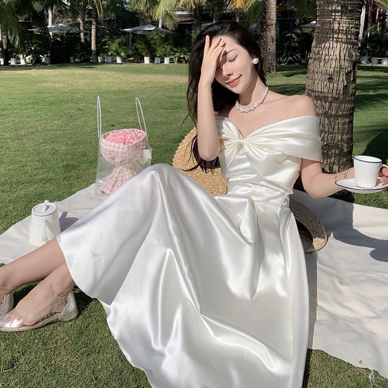 White off the hotsell shoulder graduation dress