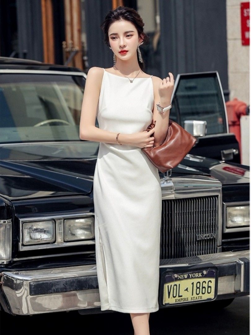 White Slit Mesh Dress 17060
