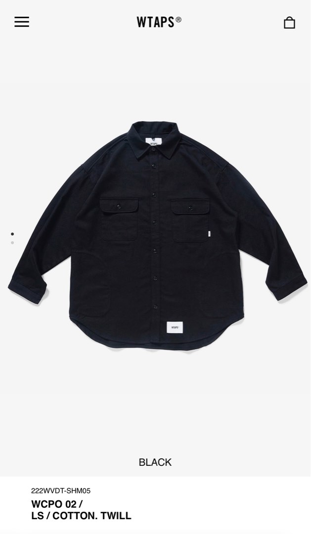 WTAPS 22AW WCPO 02 LS COTTON.TWILL 黒 03 - トップス