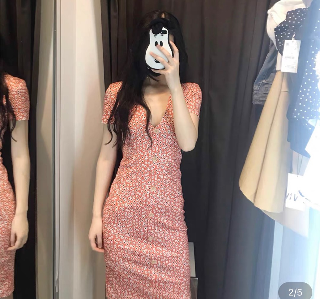 Zara button down midi tea dress, Women's Fashion, Dresses & Sets