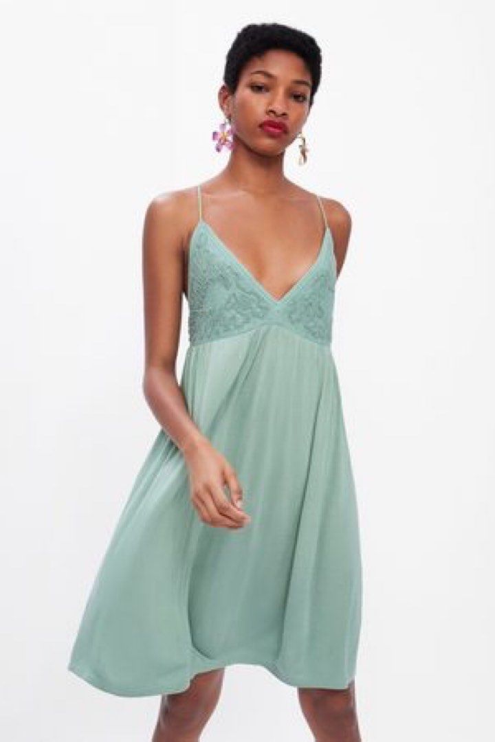 Zara sage green slip on dress, Women's Fashion, Dresses & Sets, Dresses