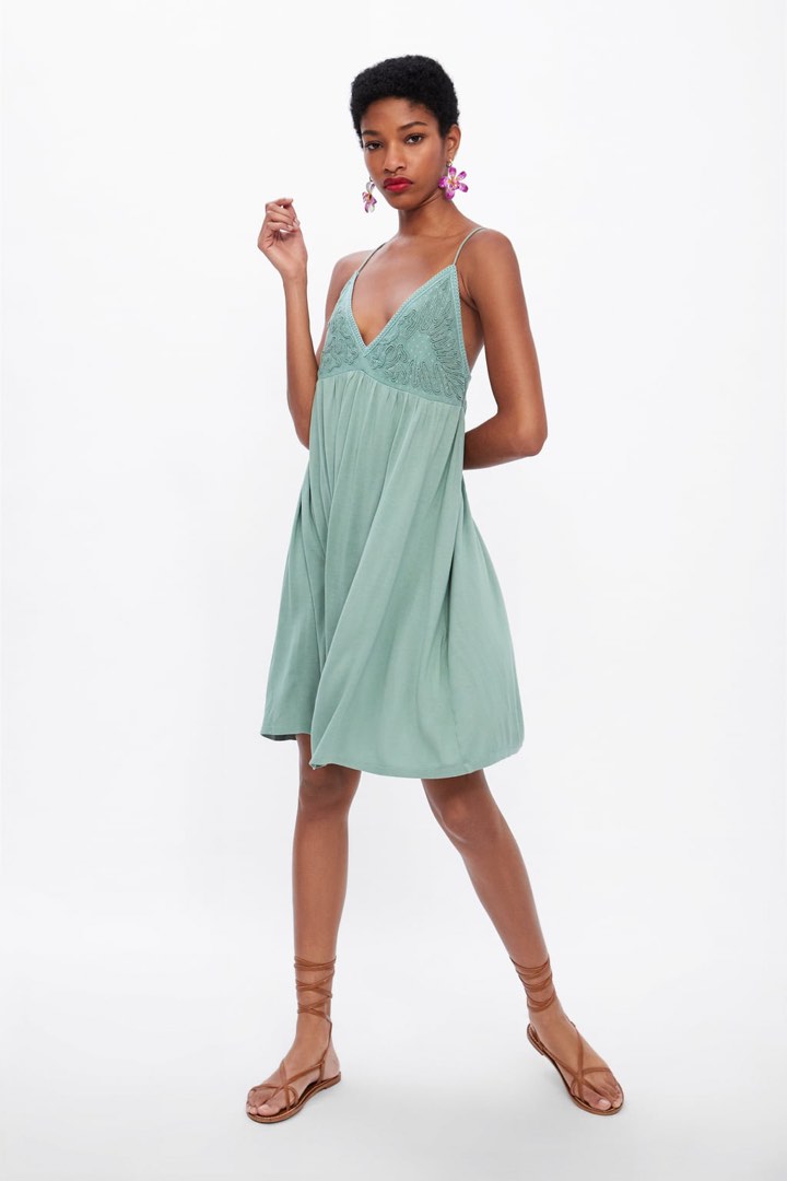 Zara sage green slip on dress, Women's Fashion, Dresses & Sets, Dresses