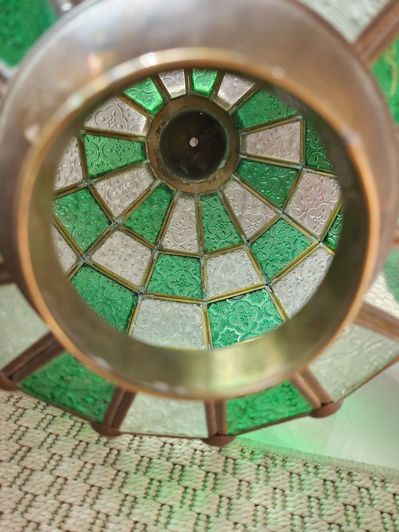Big Green Turkish Stained Glass Pendant Light/Lamp, Furniture & Home