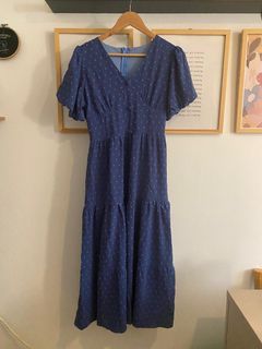 Blue Pompom Chiffon Dress (Free size up to UK16)