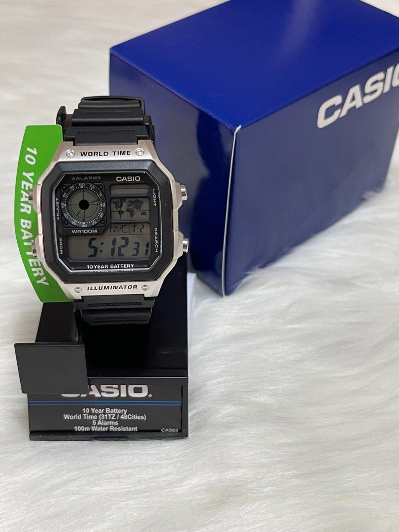 Casio 10-Year Battery, Black/Silver AE-1200WH-1CVCF, Men's Fashion ...