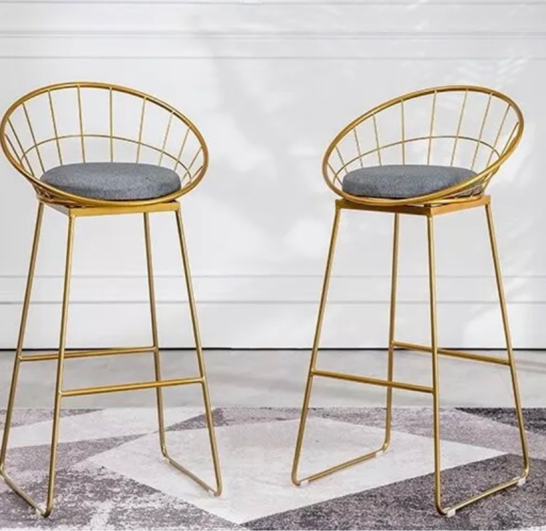 Champagne Gold Bar Counter Stools x 4 qty (65cm ht), Furniture & Home