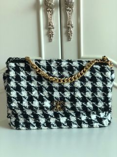 Chanel Black & White Houndstooth Print Python Flap Bag
