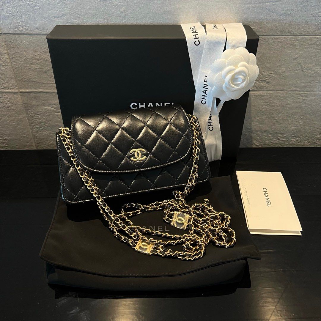BNIB Chanel Classic Flap Phone Holder with Chain WOC Black Caviar