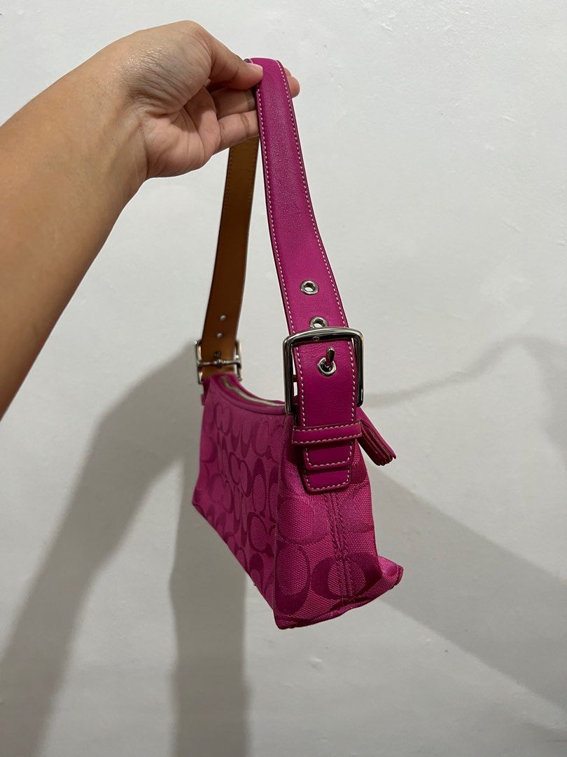 Coach Hot Pink Monogram Baguette Pouchette Bag