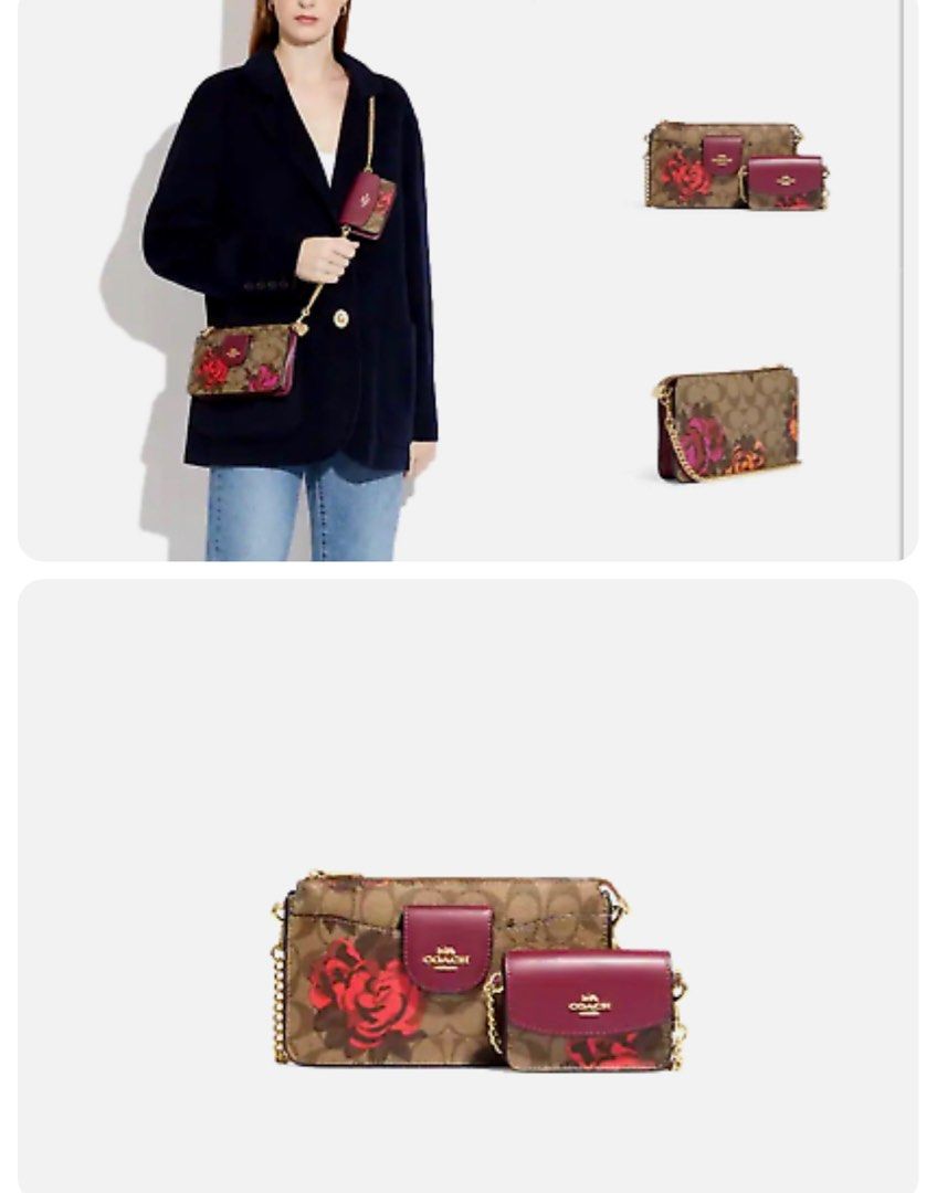 NWT Coach POPPY Crossbody Bag & Card Case Sig w/Jumbo Floral Print KHAKI  MULTI