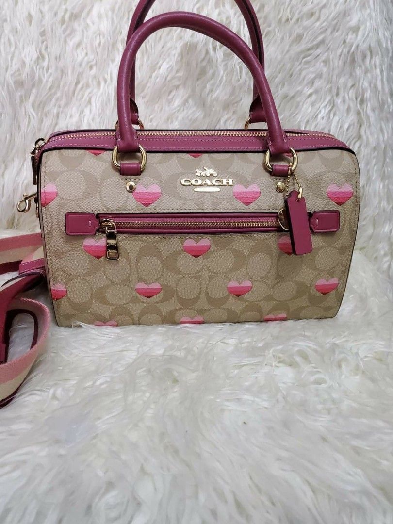 Coach Rowan Satchel in Signature Canvas with Stripe Heart Print