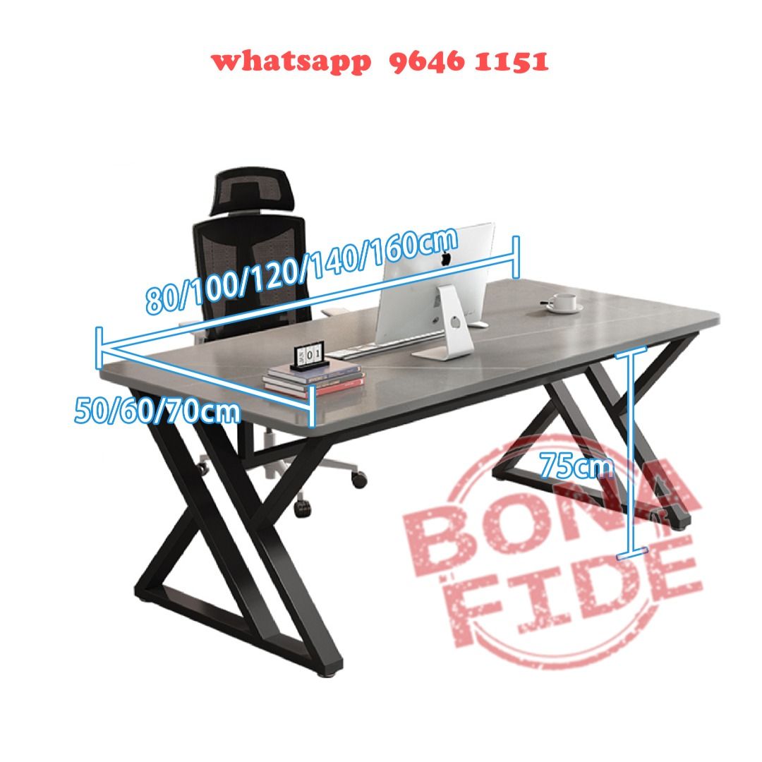 DK49-51 白石岩板 + X型金屬支架 電競桌 X-Metal Frame Computer Sintered Stone Desk ...