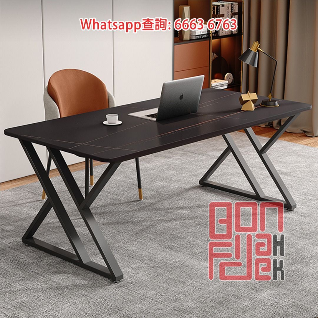 DK49-63 岩板 + X型金屬支架 電競桌 X-Metal Frame Computer Sintered Stone Desk ...