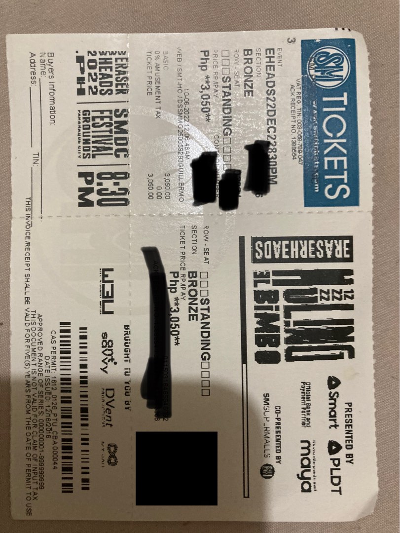 eraserheads bronze ticket, Tickets & Vouchers, Event Tickets on Carousell