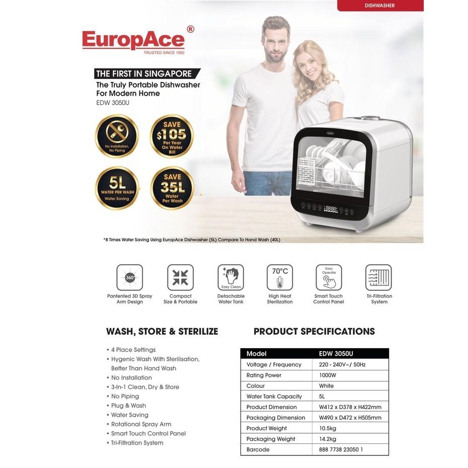 Europace portable dishwasher edw 3050u discount