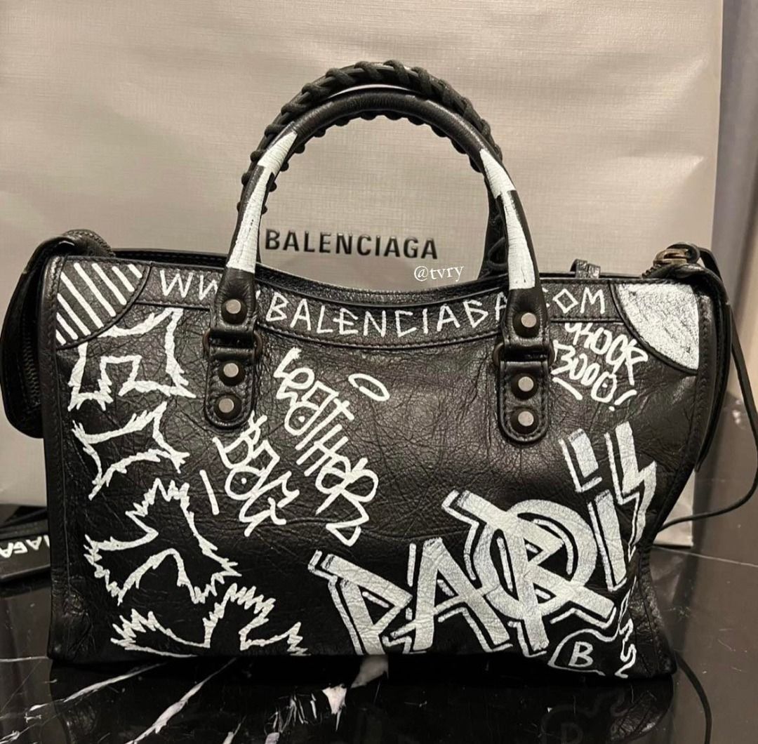 Balenciaga City Graffiti Classic Studs Bag Leather Small