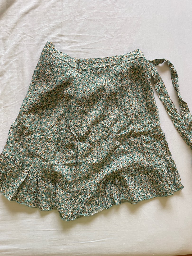 Floral Tie Wrap Around Mini Skirt, Women's Fashion, Bottoms, Skirts on ...