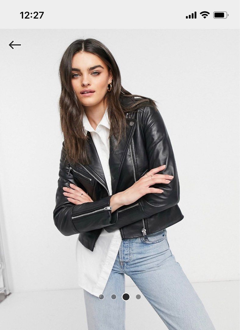Genuine black leather jacket top