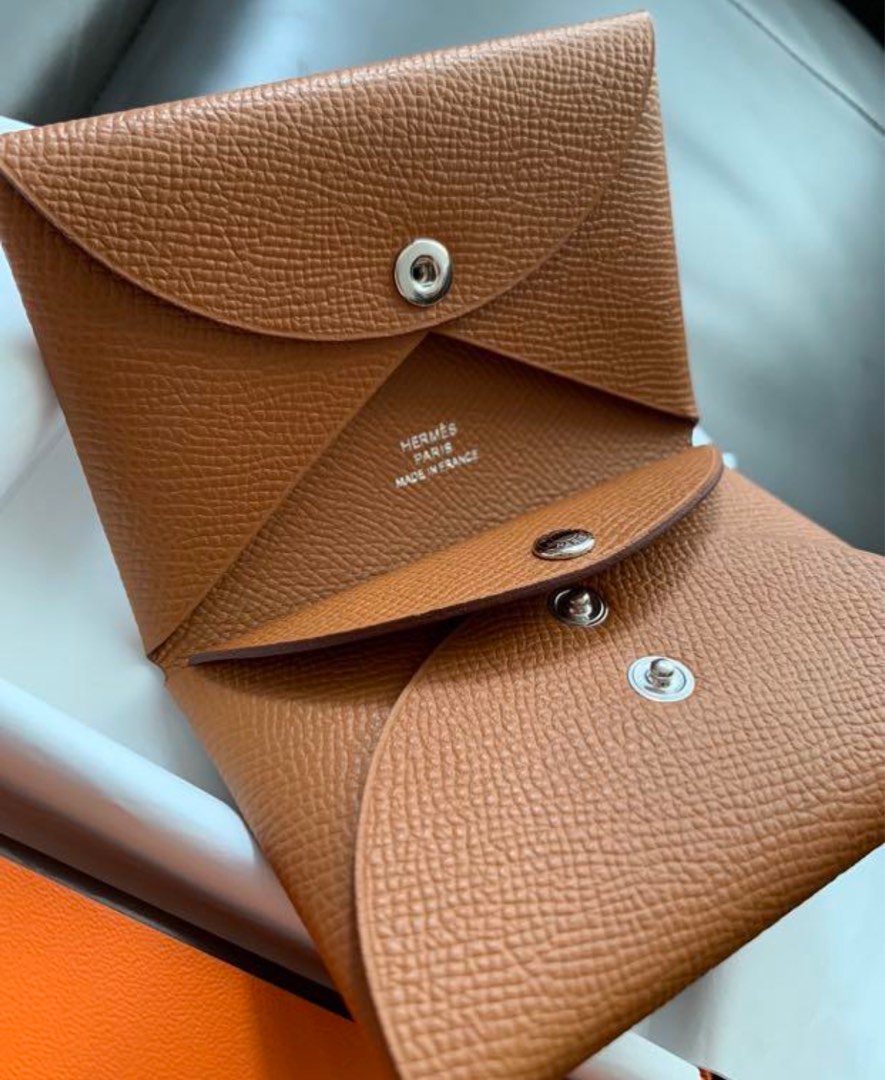 HERMES Calvi duo leather B engraved Epsom Card Case Sesame main image 1