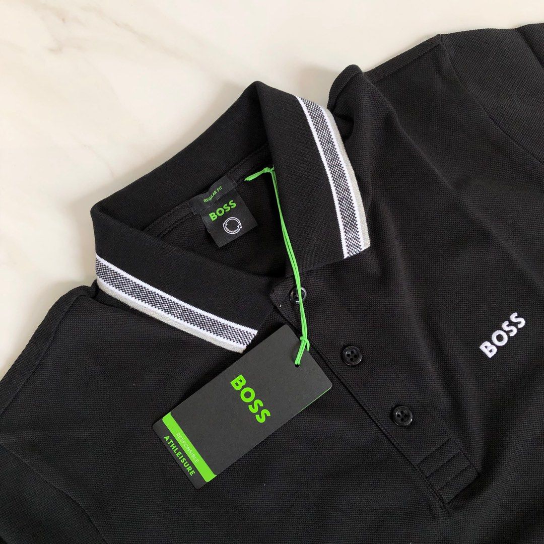 HUGO BOSS PADDY POLO SHIRT BLACK GREY, Fesyen Pria, Pakaian ...