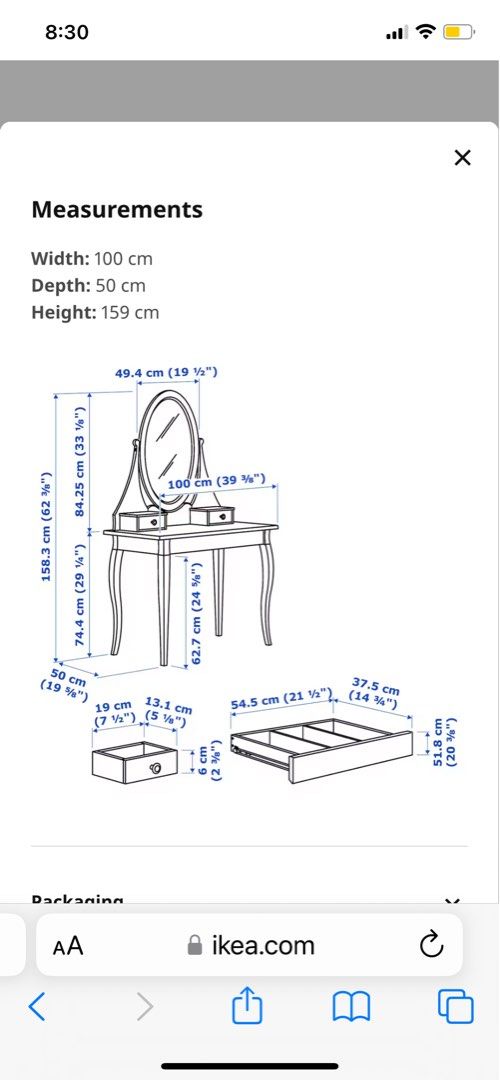 IKEA dressing table & mirror, Furniture & Home Living, Furniture, Other