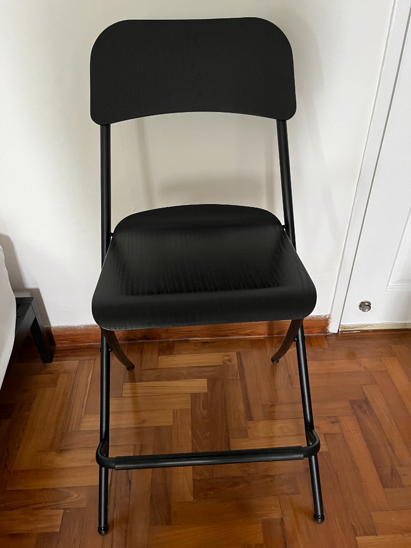 IKEA FRANKLIN Bar stool with backrest, foldable, black/black, 63 cm