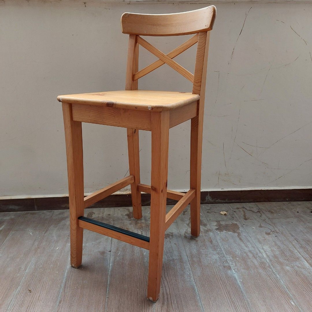 INGOLF Bar stool with backrest, brown-black - IKEA