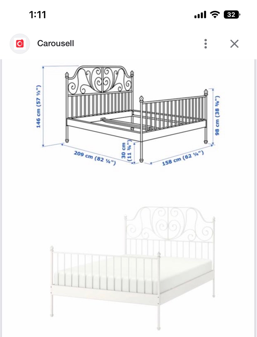IKEA LEIRVIK queen bed frame princess bed, Furniture & Home Living