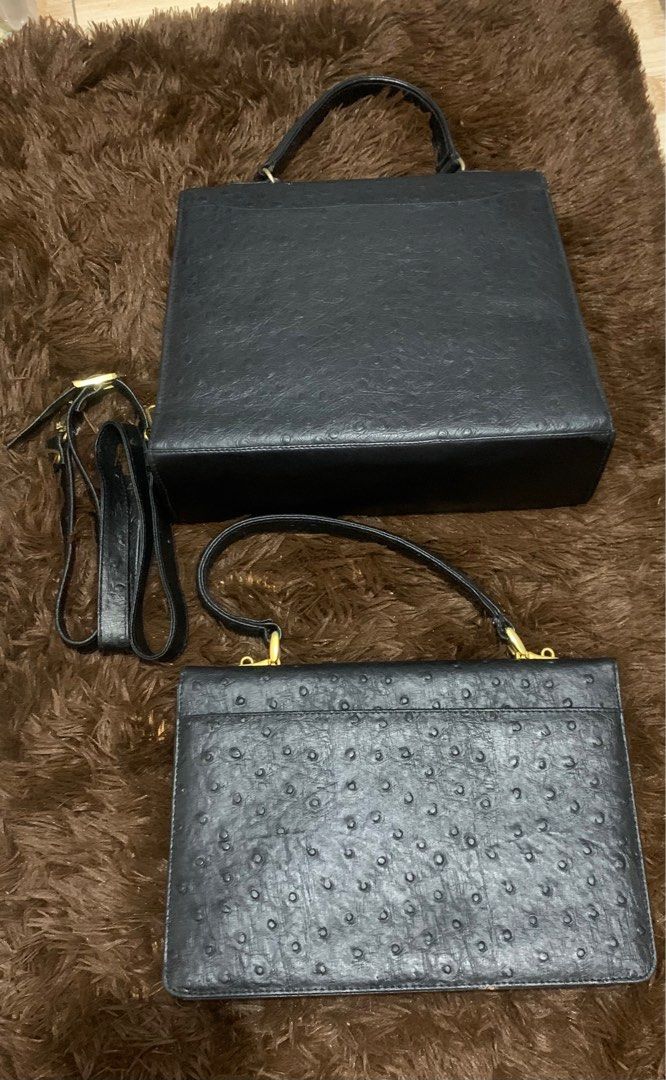 Kelly type and envelope type ostrich bag (Category: Luxury Bags & Wallets) located in Quezon City. Submitted by maefurio (Listing ID 1202423577, Image 2). Description: 🎉Christmas Bundle SALE🎉 ✅100% authentic money back if proven fake ✅Kelly type and Envelope type ostrich bag with strap ✅ Can wear as hand bag and Crossbody bag.