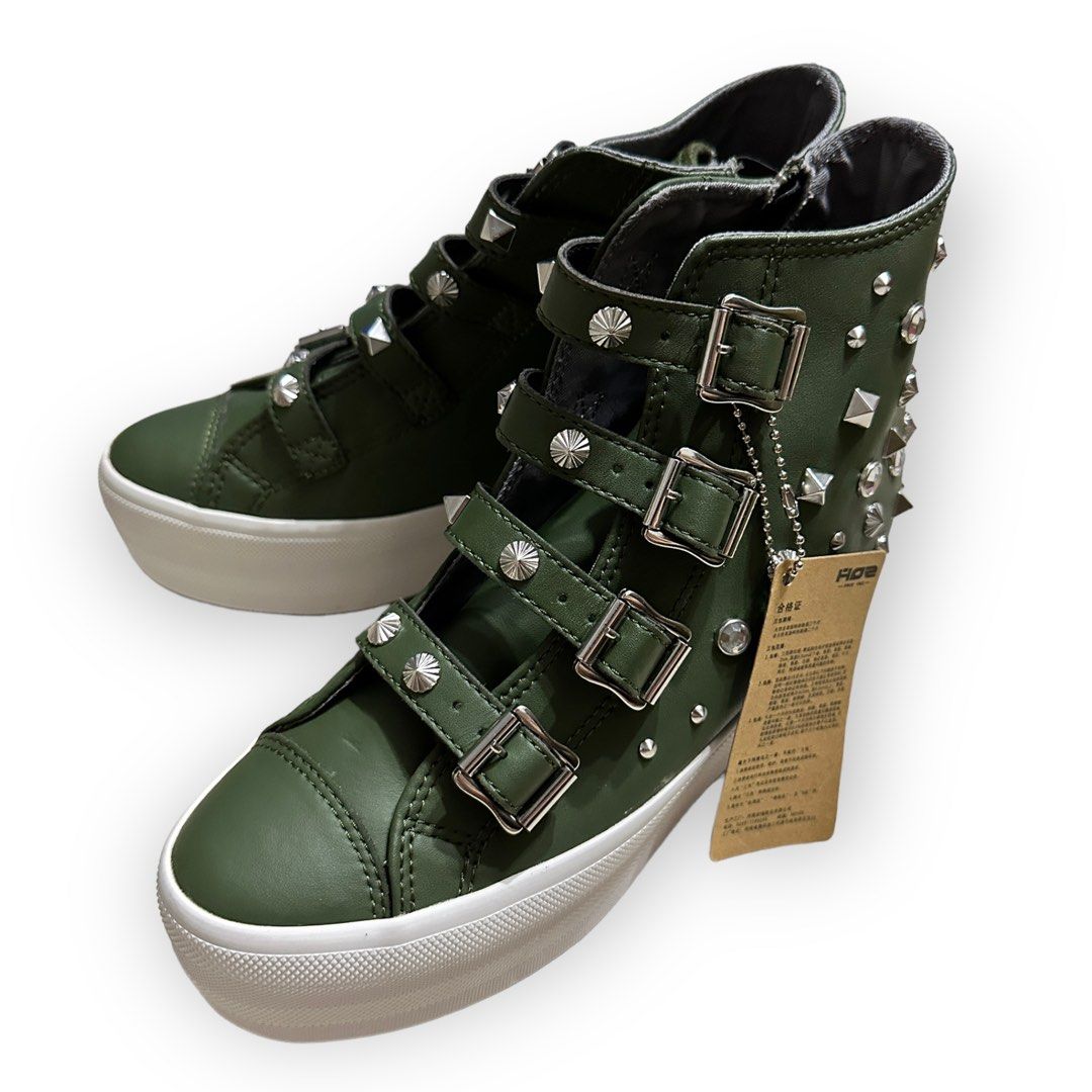 KPOP KOREAN BOOTS SNEACKERS HIGH HEELS WEDGE ARMY GREEN, Women's ...